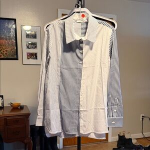 Striped Split-Panel Dress Shirt - White & Navy